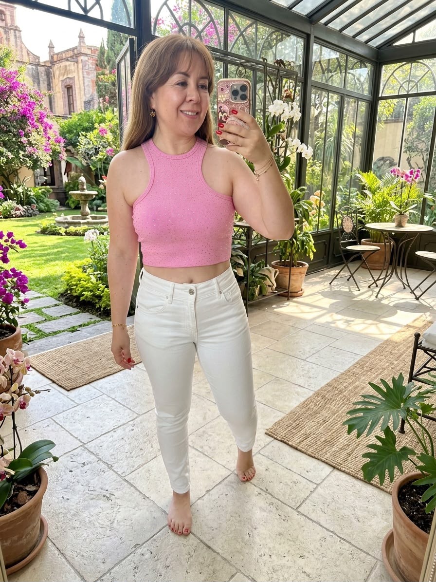 Blusa rosa c/pedrería